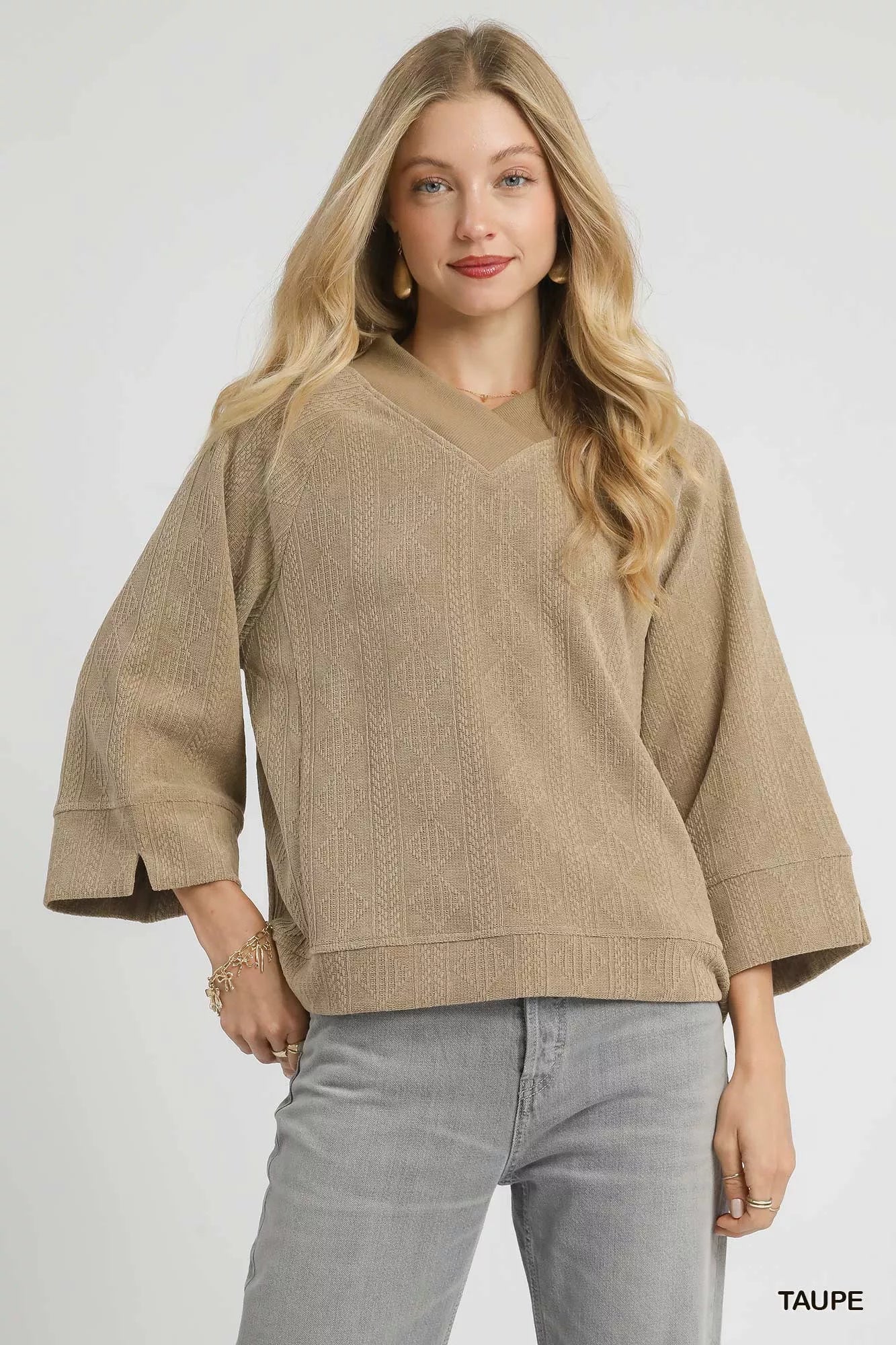 Umgee Textured Knit V-Neck Top - Sydney So Sweet