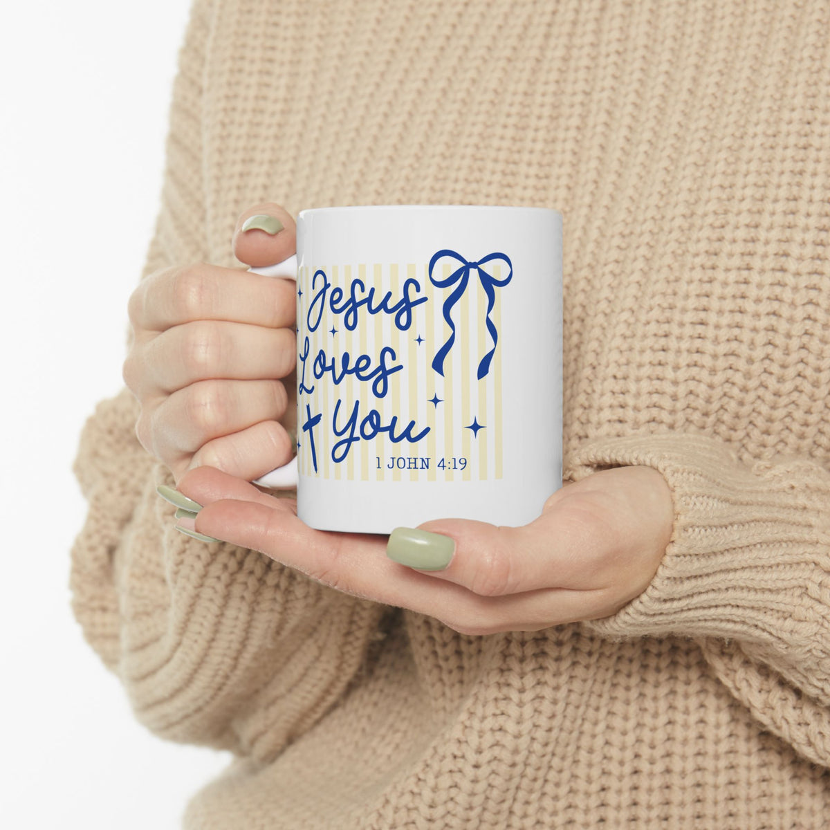 Jesus Loves You Cute Striped Ceramic Mug Coffee Cup (11oz & 15oz)