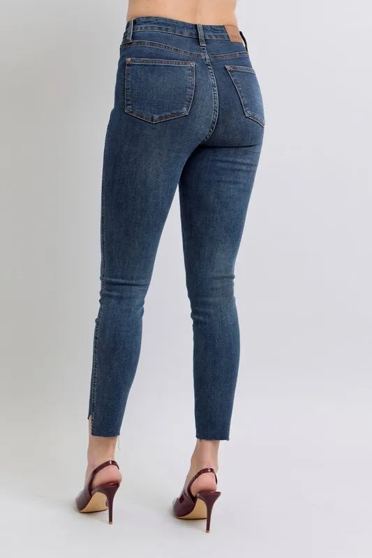 Judy Blue Full Size High Waist Tummy Control Step Hem Skinny Jeans Plus Size - Sydney So Sweet