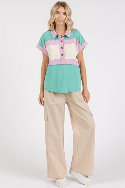 Mittoshop Color Block Henley Short Sleeve Polo Shirt - Sydney So Sweet