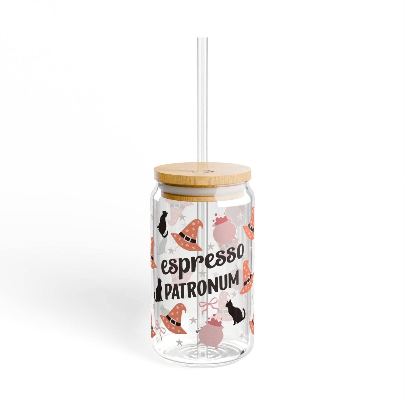 Espresso Patronum Halloween Brew Sipper Glass 16oz Reusable Drink Jar with Lid & Straw