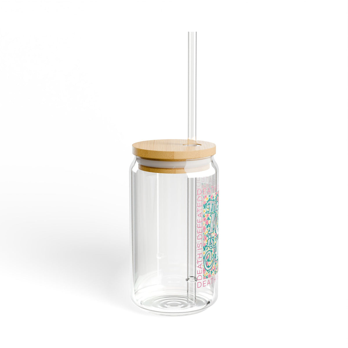 The King Is Alive Christian Sipper Glass 16oz Reusable Drink Jar with Lid & Straw