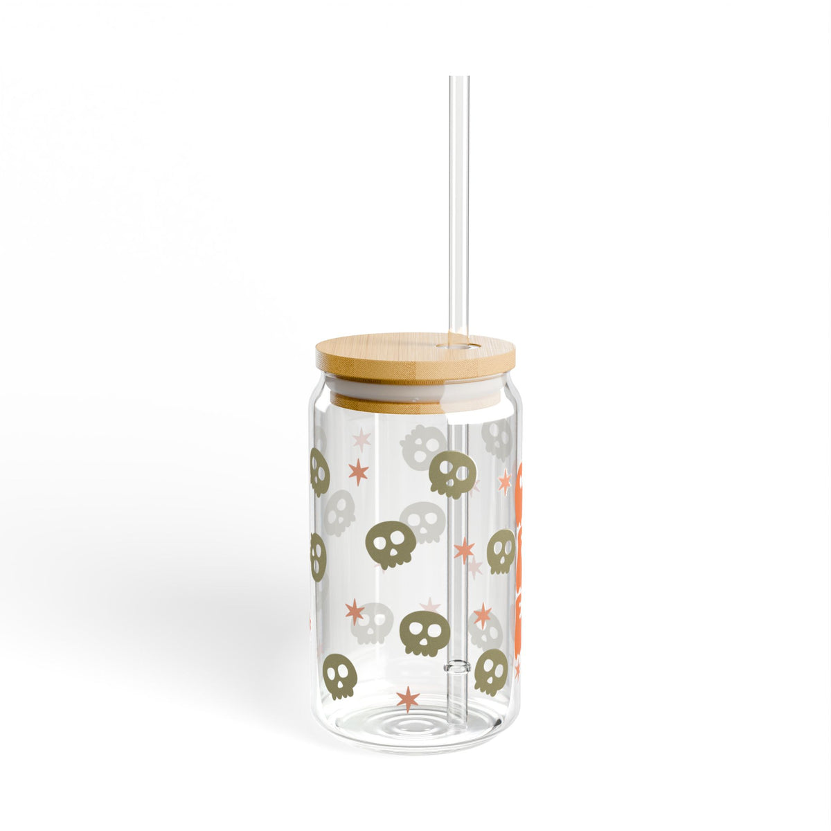 Spooky Coffee Halloween Sipper Glass 16oz Reusable Drink Jar with Lid & Straw