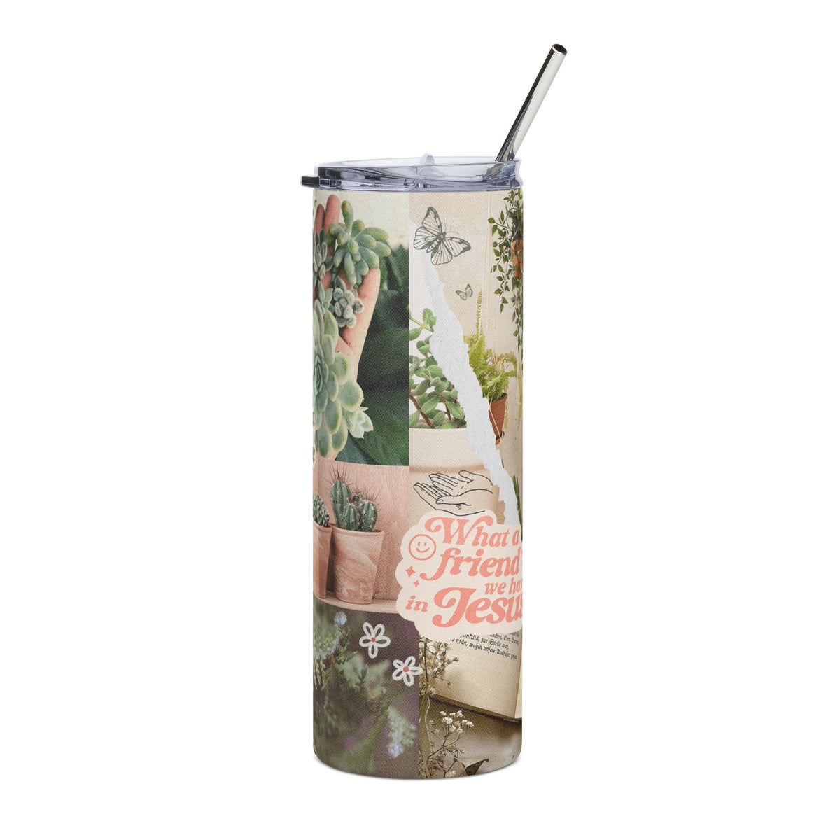 Bloom With Grace Succulent Floral Design 20oz Stainless Tumbler Water Bottle