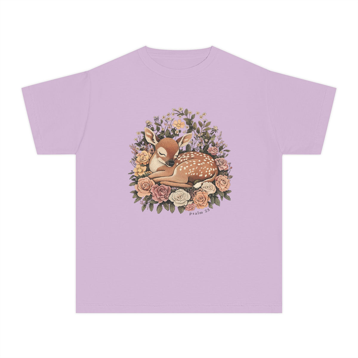 Sleeping Fawn Floral T-Shirt Psalm 23 Inspirational Kids Christian Tee
