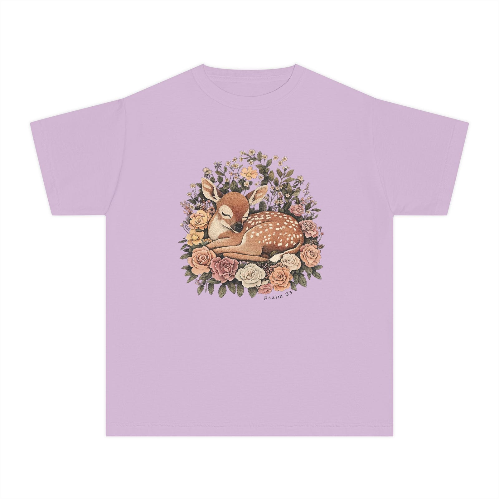 Sleeping Fawn Floral T-Shirt Psalm 23 Inspirational Kids Christian Tee