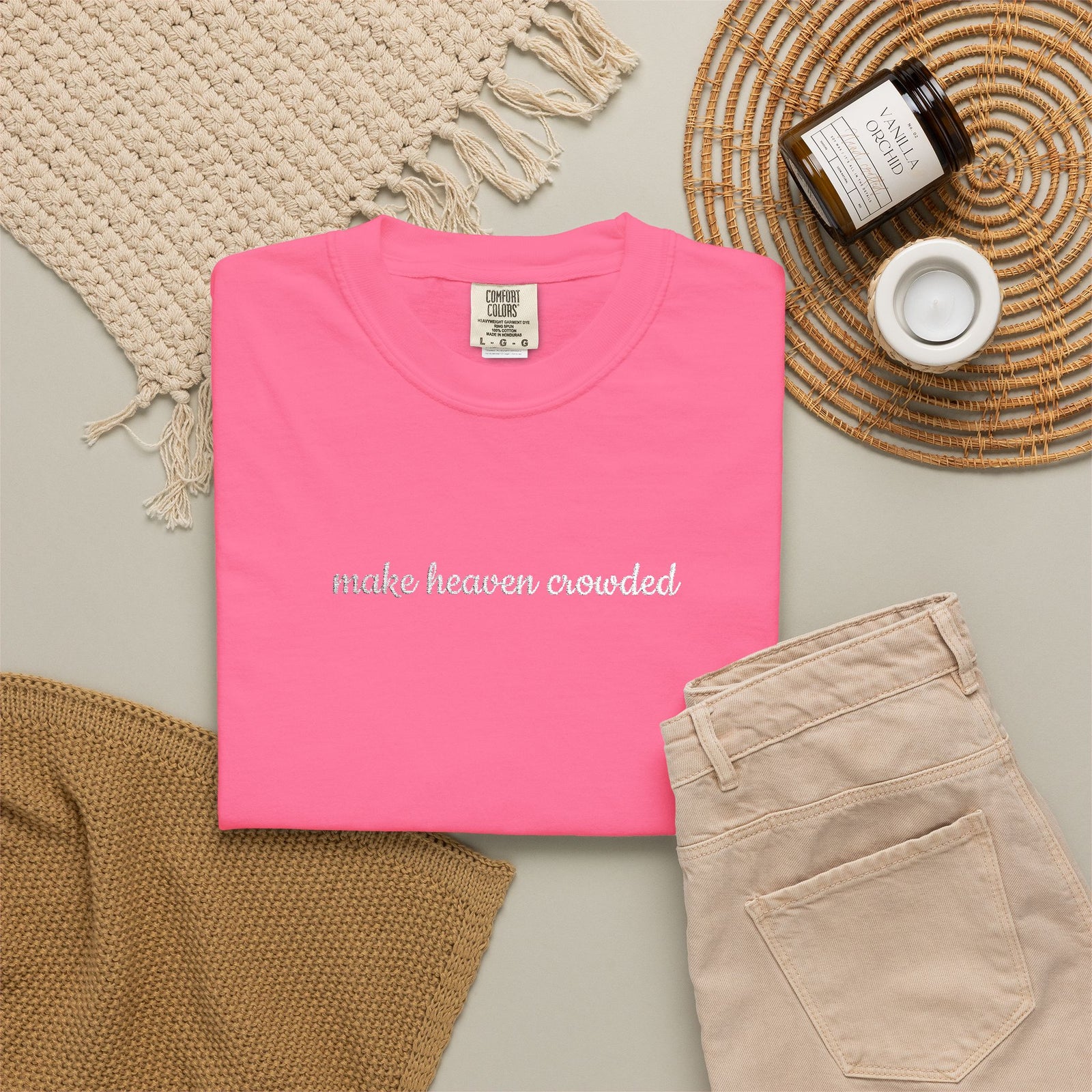Make Heaven Crowded Embroidered Script Tee Christian T-Shirt