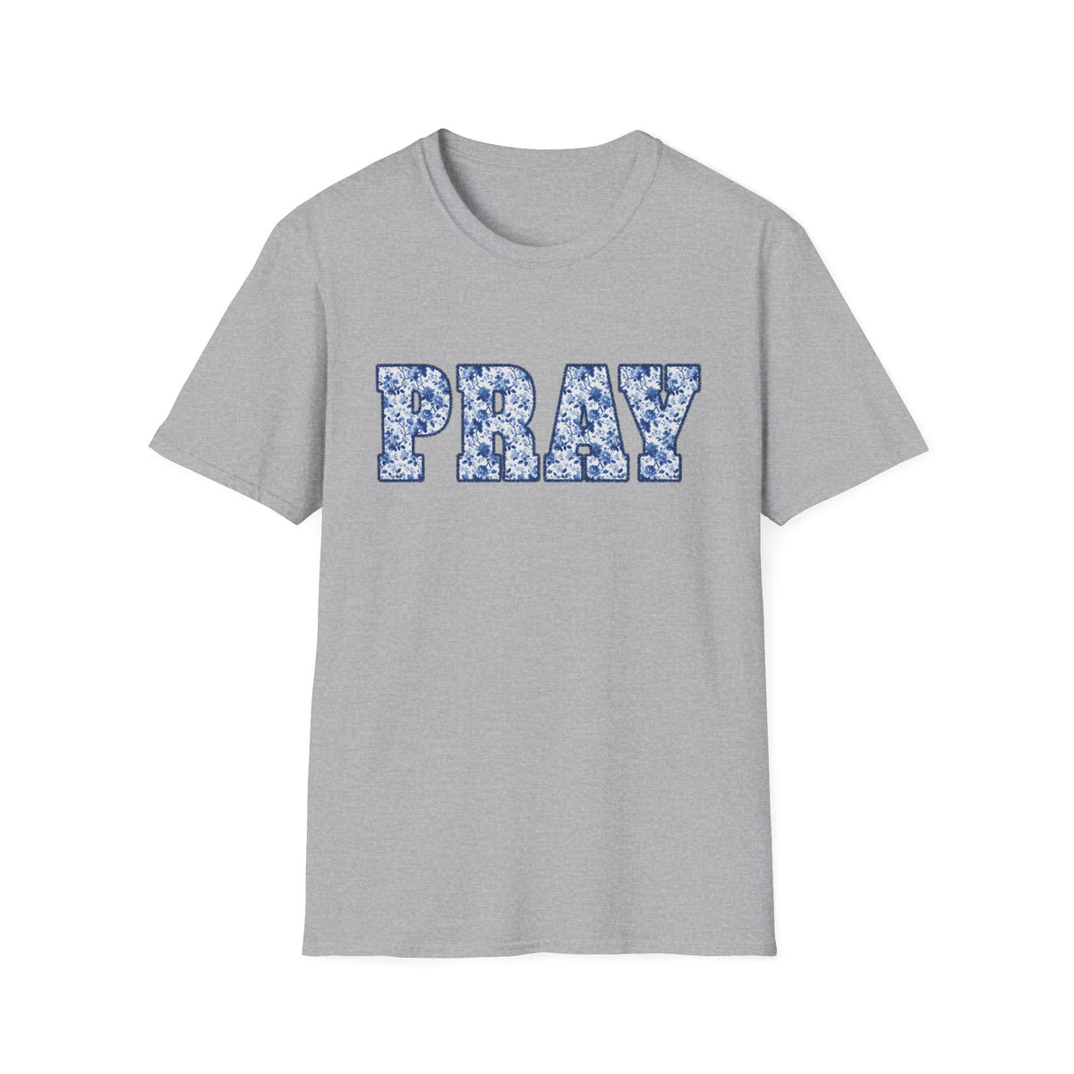 Pray Floral T-Shirt Blue Flower Lettering Christian Tee