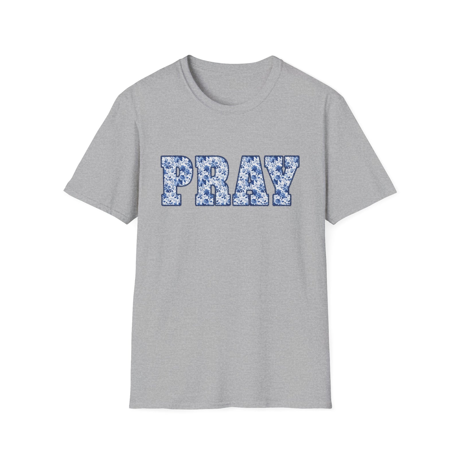 Pray Floral T-Shirt Blue Flower Lettering Christian Tee