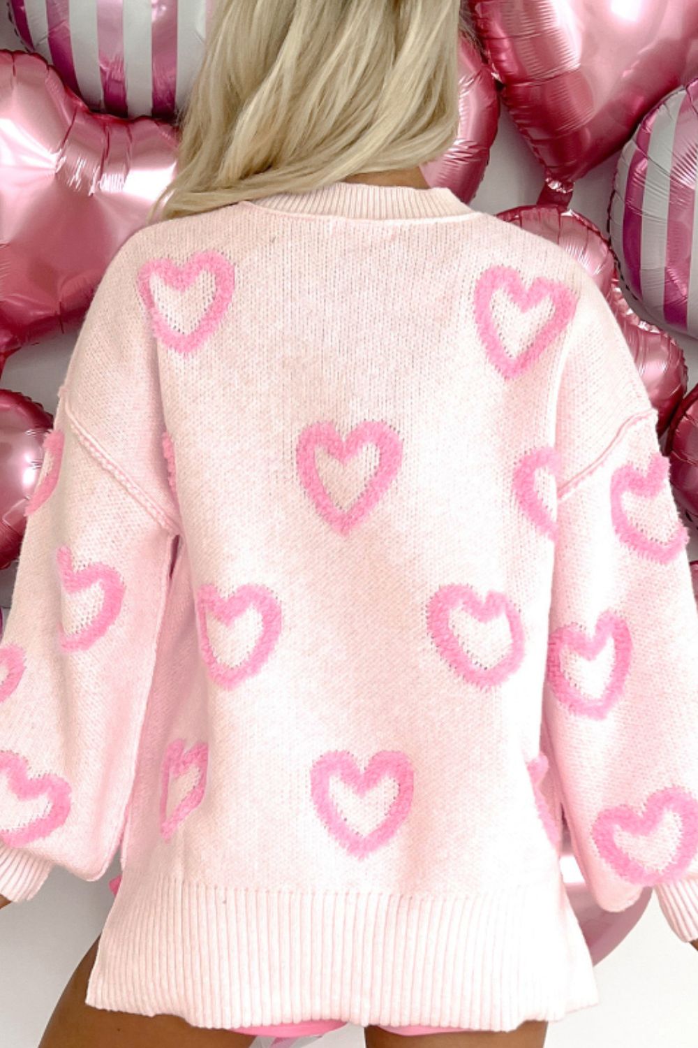 High-Low Heart Round Neck Long Sleeve Sweater - Sydney So Sweet