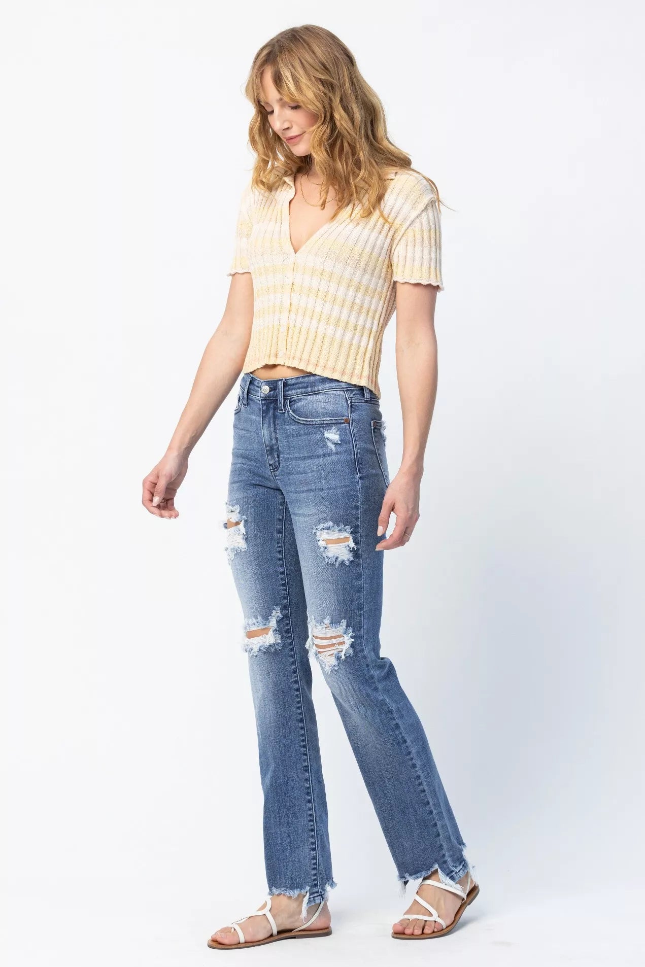 Judy Blue Full Size Mid Rise Destroy Straight Jeans Plus Size - Sydney So Sweet