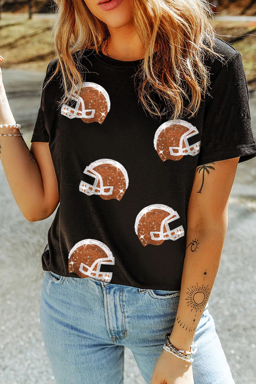 Sequin Football Helmets Short Sleeve T-Shirt - Sydney So Sweet