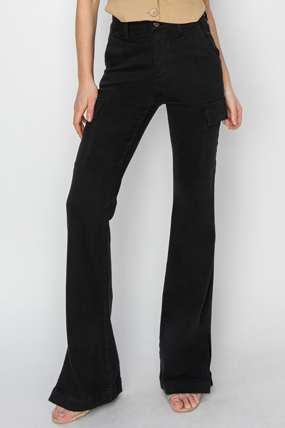 RISEN Full Size High Rise Side Slit Cargo Bootcut Jeans - Sydney So Sweet