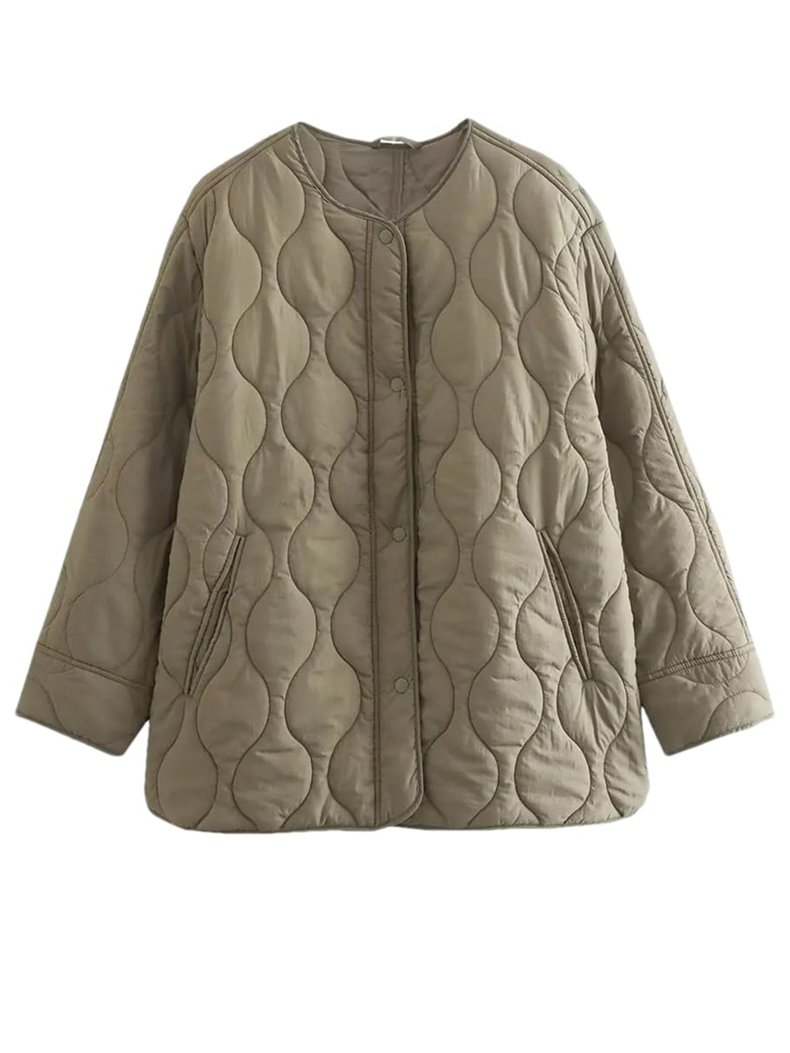 Quilted Snap Down Round Neck Winter Coat - Sydney So Sweet