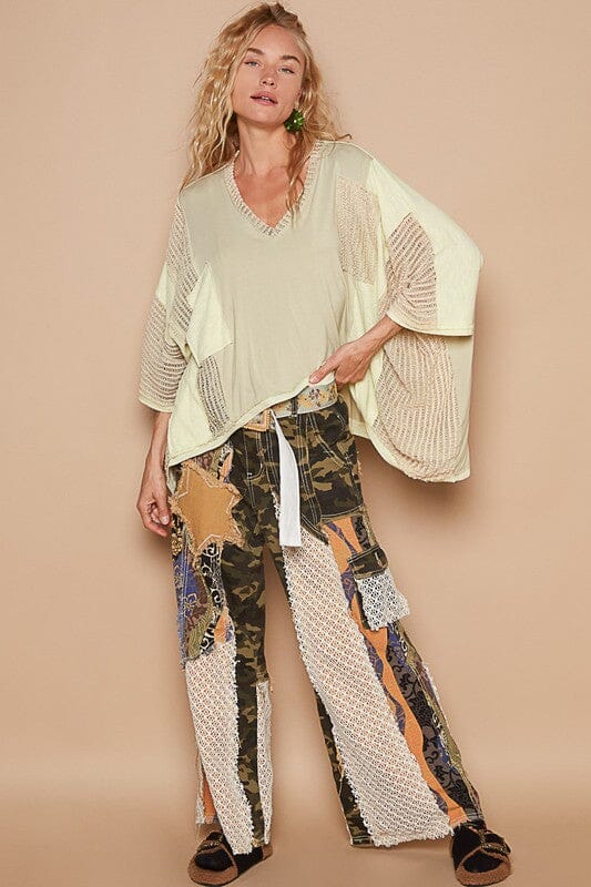 POL High-Low Contrast V-Neck Top - Sydney So Sweet