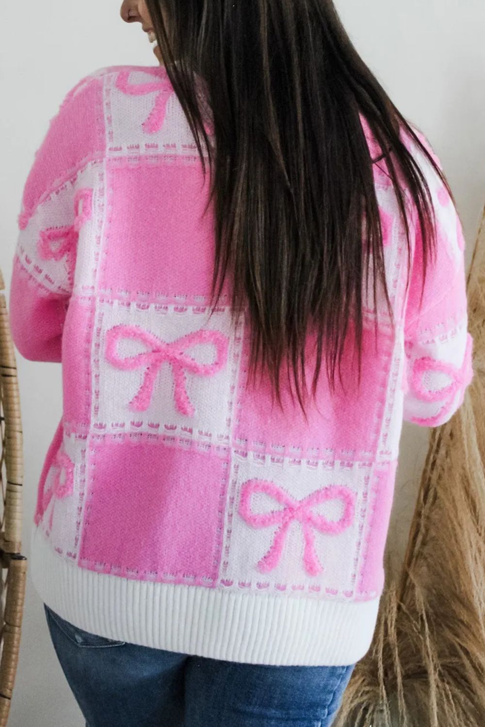 Bow Round Neck Long Sleeve Sweater - Sydney So Sweet