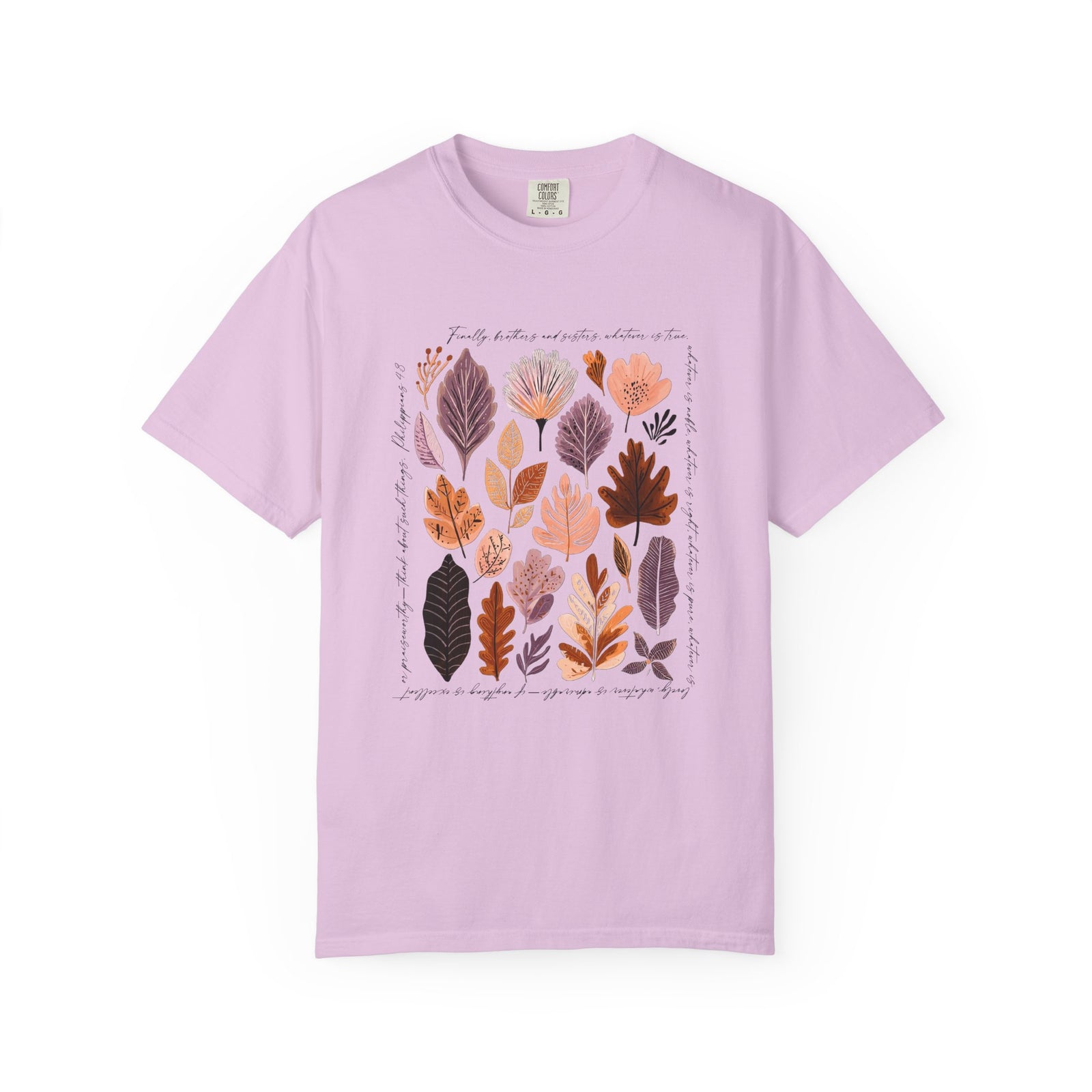 Think About Such Things T-Shirt Autumn Leaves Botanical Christian Tee