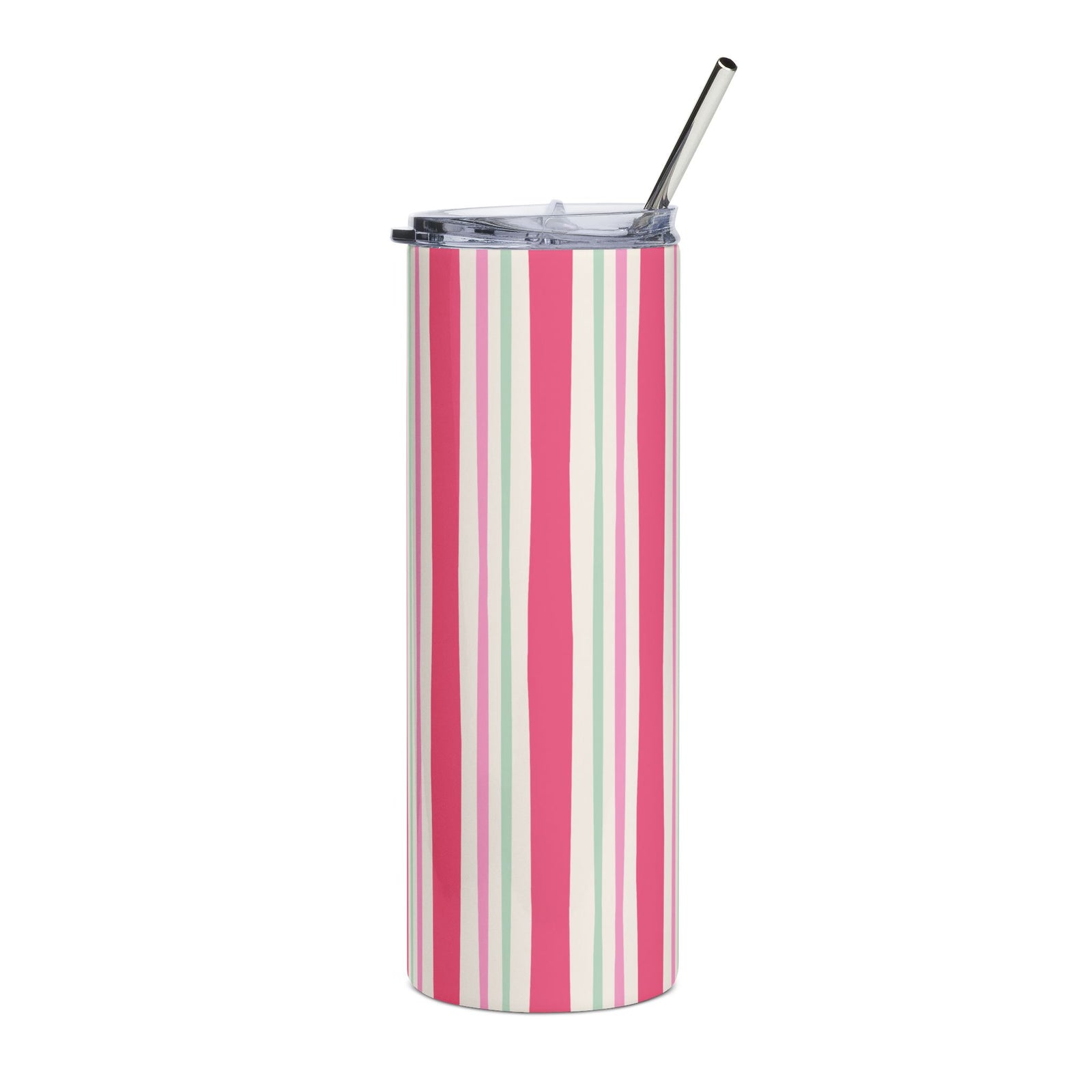 Preppy Pink Stripe 20oz Stainless Steel Tumbler Insulated Skinny Travel Cup