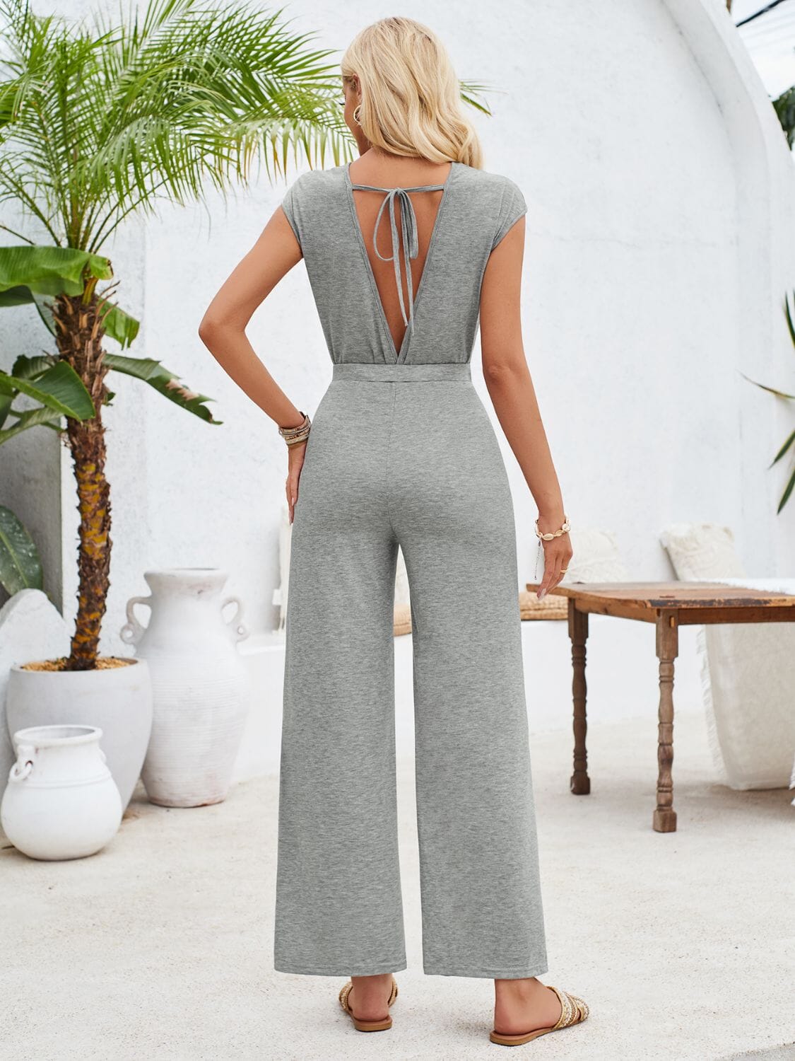 Twisted Round Neck Cap Sleeve Jumpsuit - Sydney So Sweet