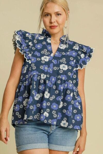 Umgee Full Size Floral Print Peplum Top Plus Size - Sydney So Sweet