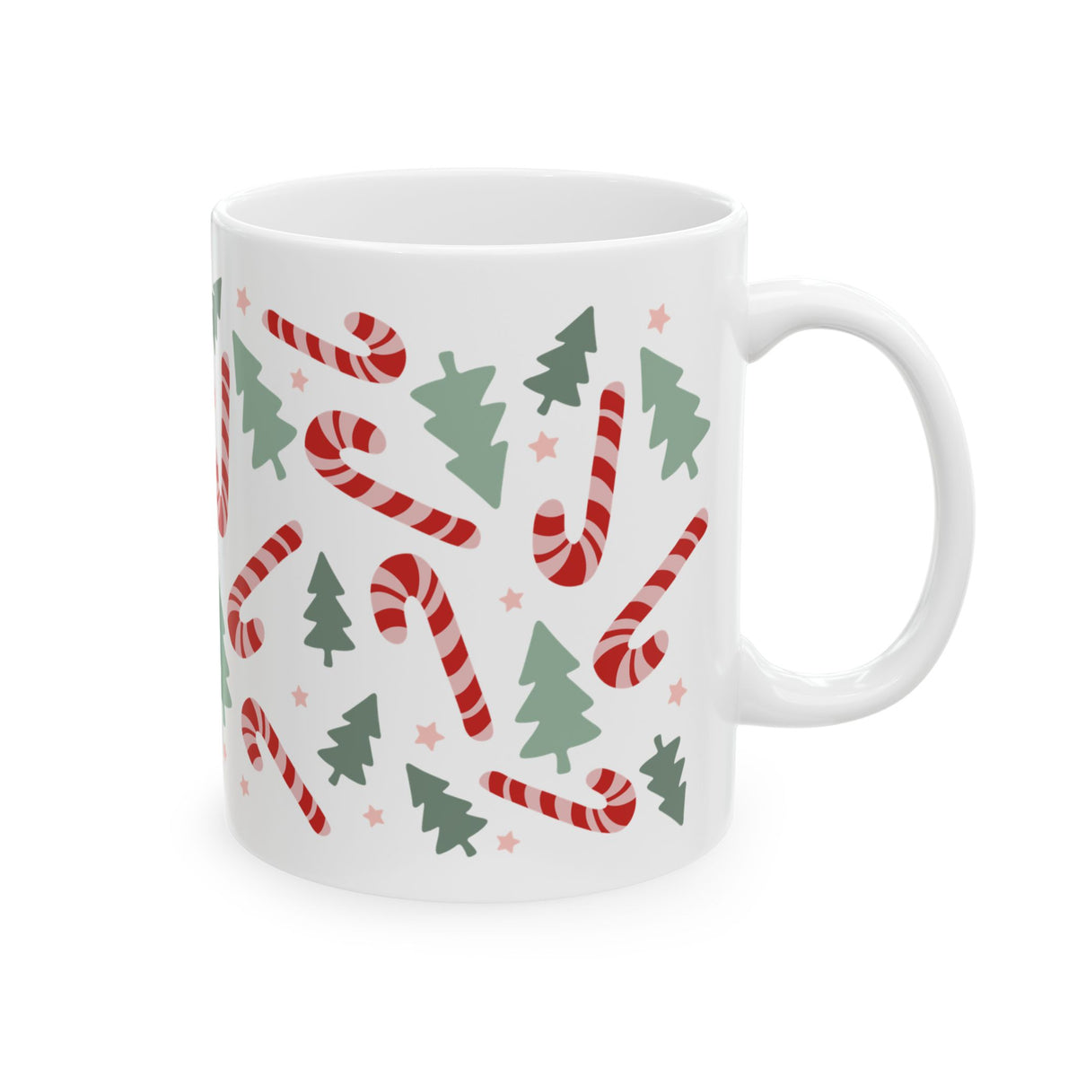 Candy Canes & Christmas Trees Ceramic Mug Coffee Cup (11oz & 15oz)