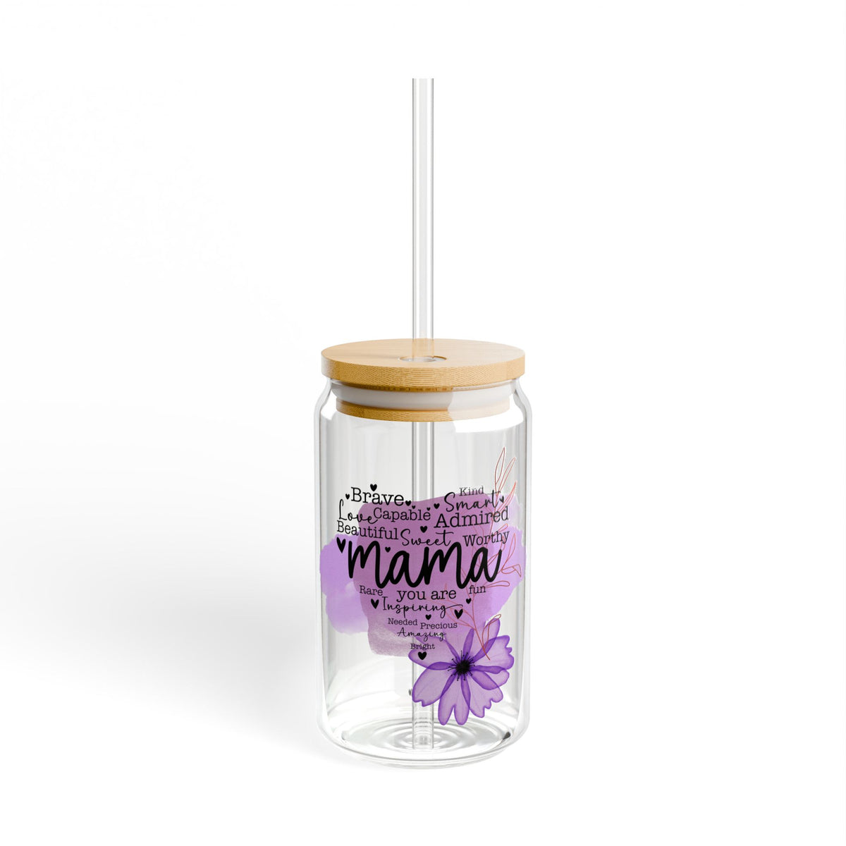 Beautiful Sweet Mama Inspirational Tumbler Sipper Glass 16oz — Reusable Drink Jar with Lid & Straw - Sydney So Sweet