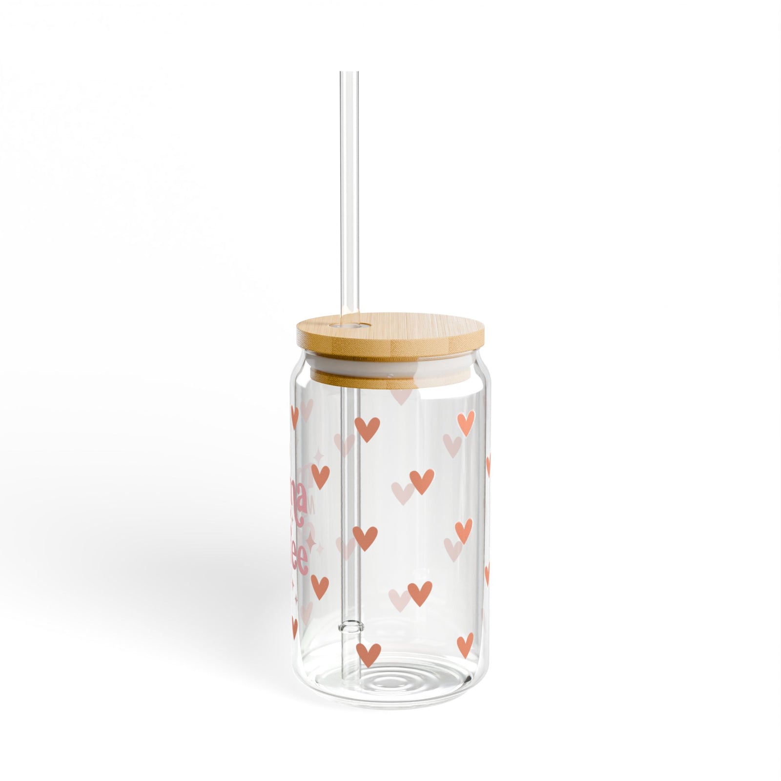 Mama Needs Coffee Hearts Tumbler Sipper Glass 16oz — Reusable Drink Jar with Lid & Straw