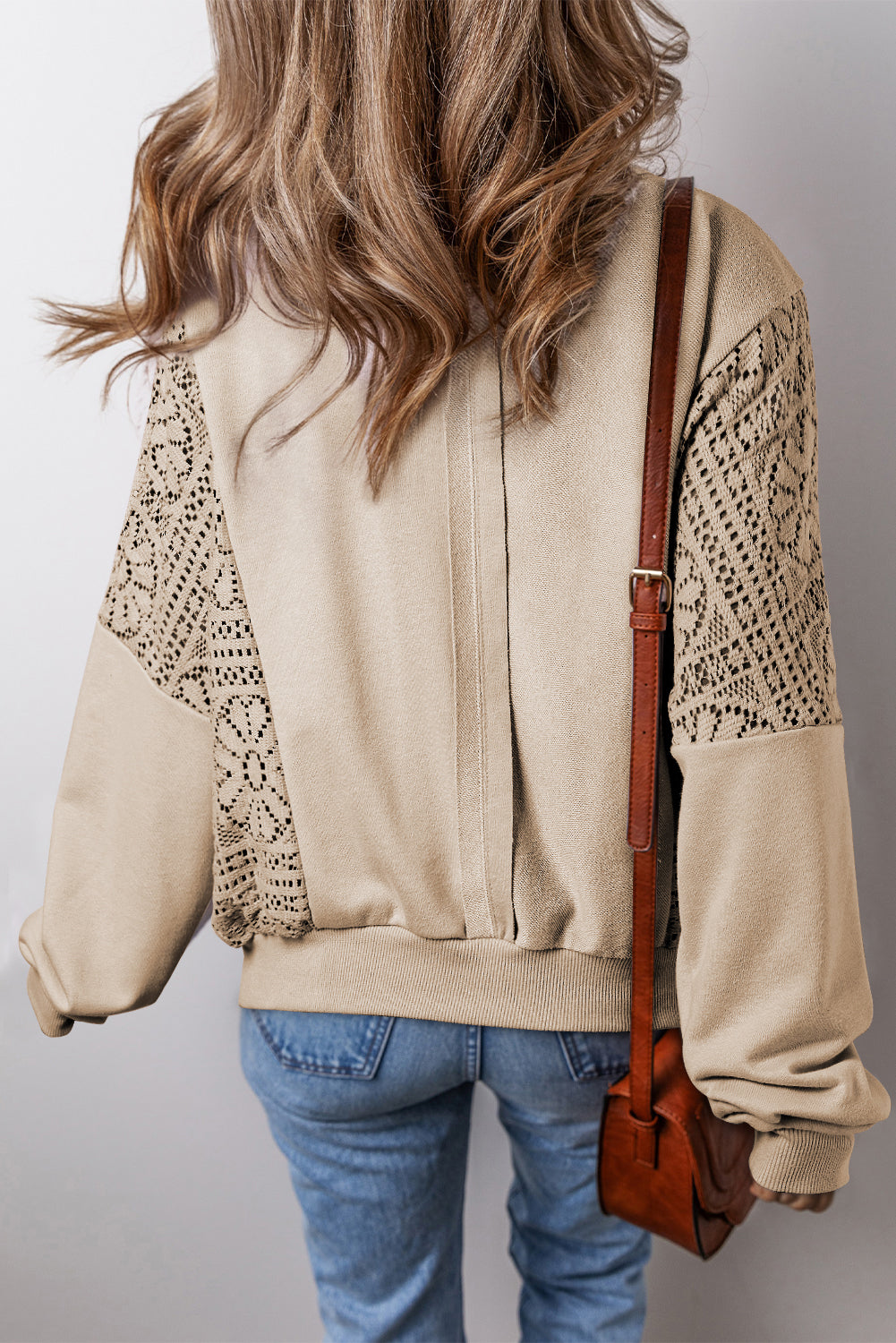 Crochet Round Neck Long Sleeve Sweatshirt - Sydney So Sweet