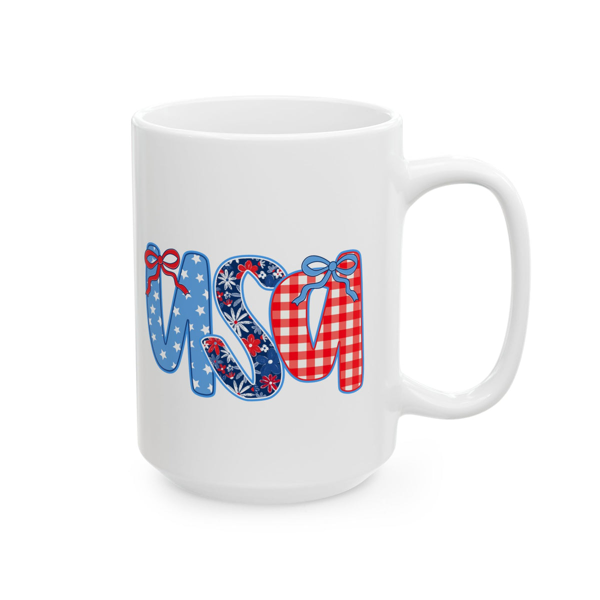 USA Coquette Bow Patriotic Cute Ceramic Mug Coffee Cup (11oz & 15oz)