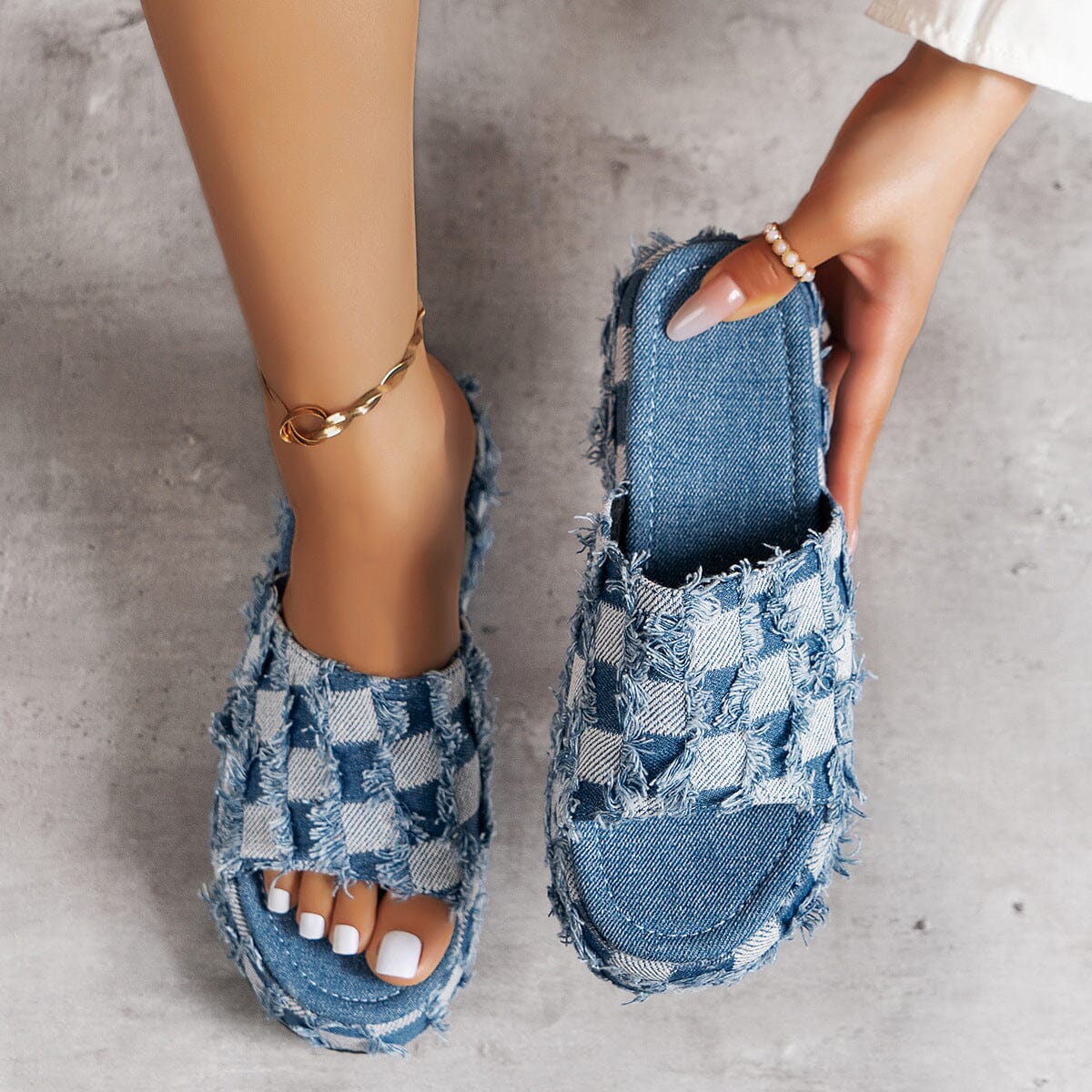 Plaid PU Leather Platform Sandals - Sydney So Sweet