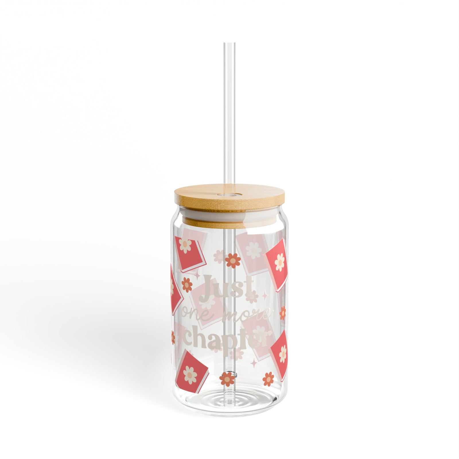 One More Chapter Tumbler Sipper Glass 16oz — Reusable Drink Jar with Lid & Straw