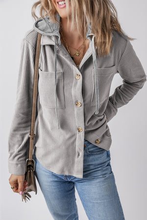 Drawstring Button Up Long Sleeve Hooded Jacket - Sydney So Sweet