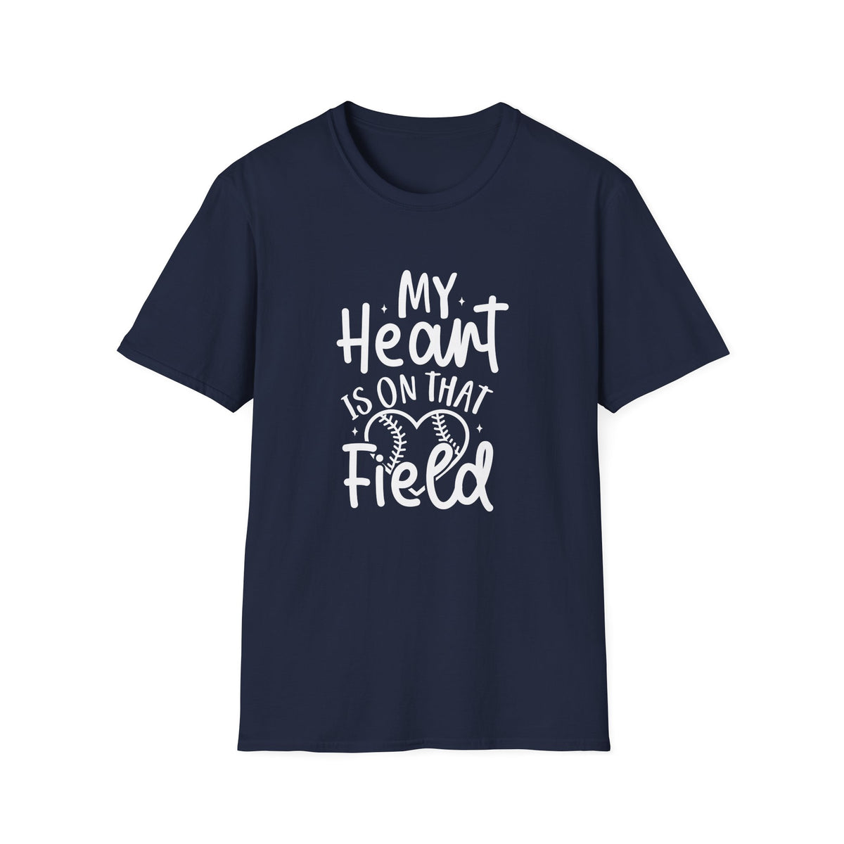 My Heart is On That Field Baseball or Softball Graphic T-Shirt Cute Sports Mom Tee (12 Team Colors)