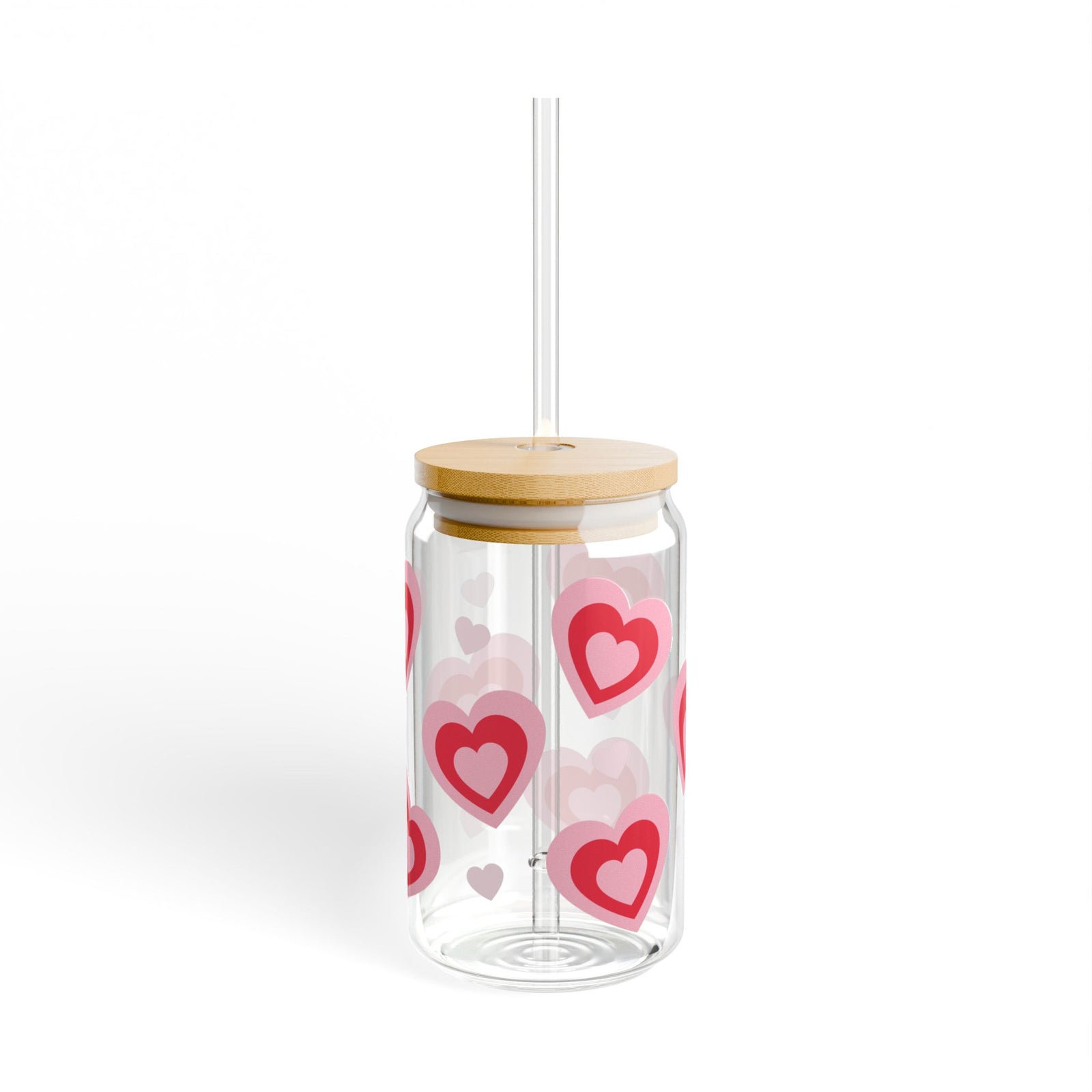Retro Hearts Tumbler Sipper Glass 16oz — Reusable Drink Jar with Lid & Straw - Sydney So Sweet
