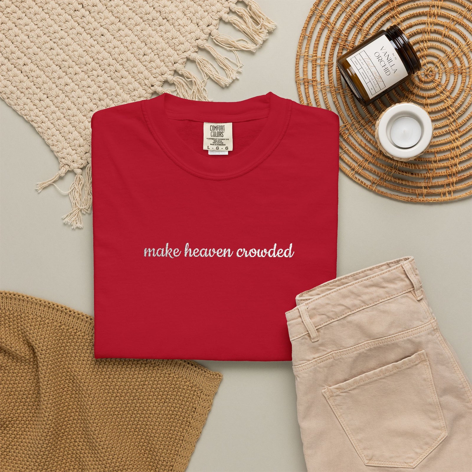 Make Heaven Crowded Embroidered Script Tee Christian T-Shirt
