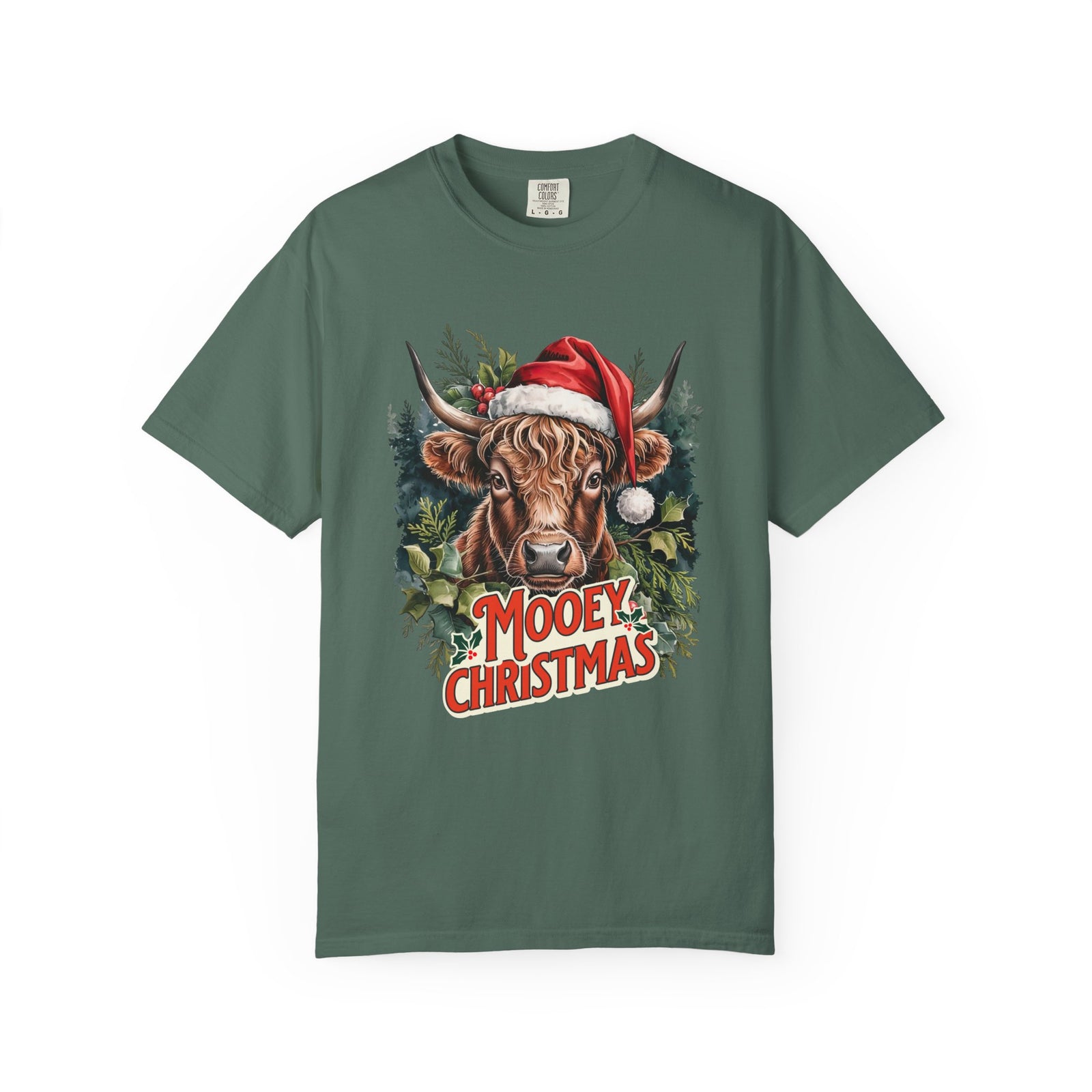 Mooey Christmas Highland Cow Tee Longhorn Holiday Graphic T-Shirt