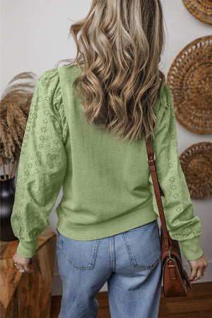 Eyelet Round Neck Long Sleeve Sweatshirt - Sydney So Sweet