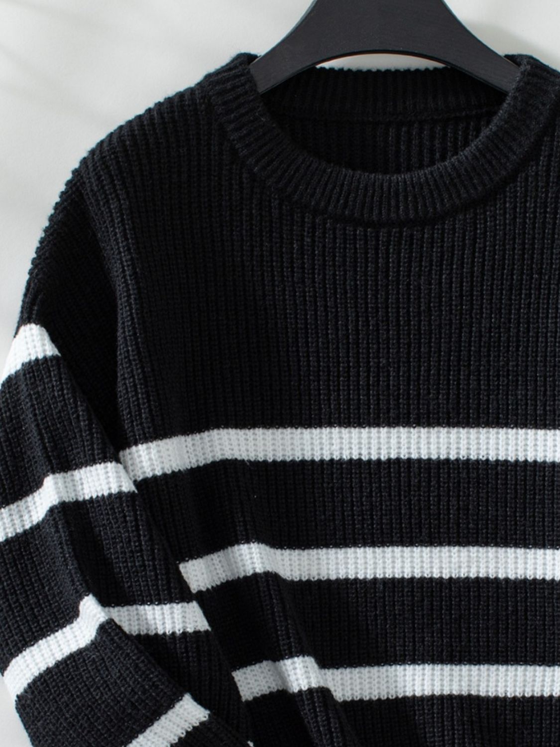 Striped Round Neck Dropped Shoulder Sweater - Sydney So Sweet