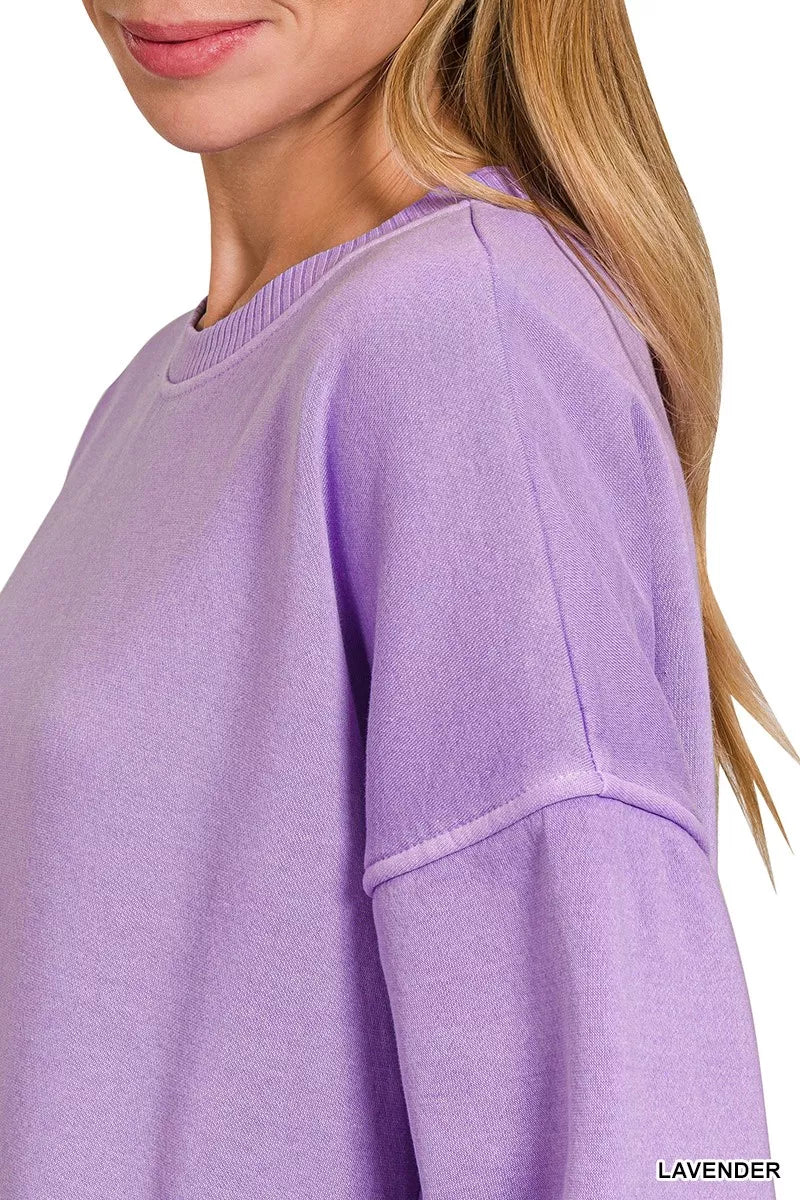 Zenana Pigment Dye Fleece Hi-low Hem Sweatshirt With Pocket - Sydney So Sweet