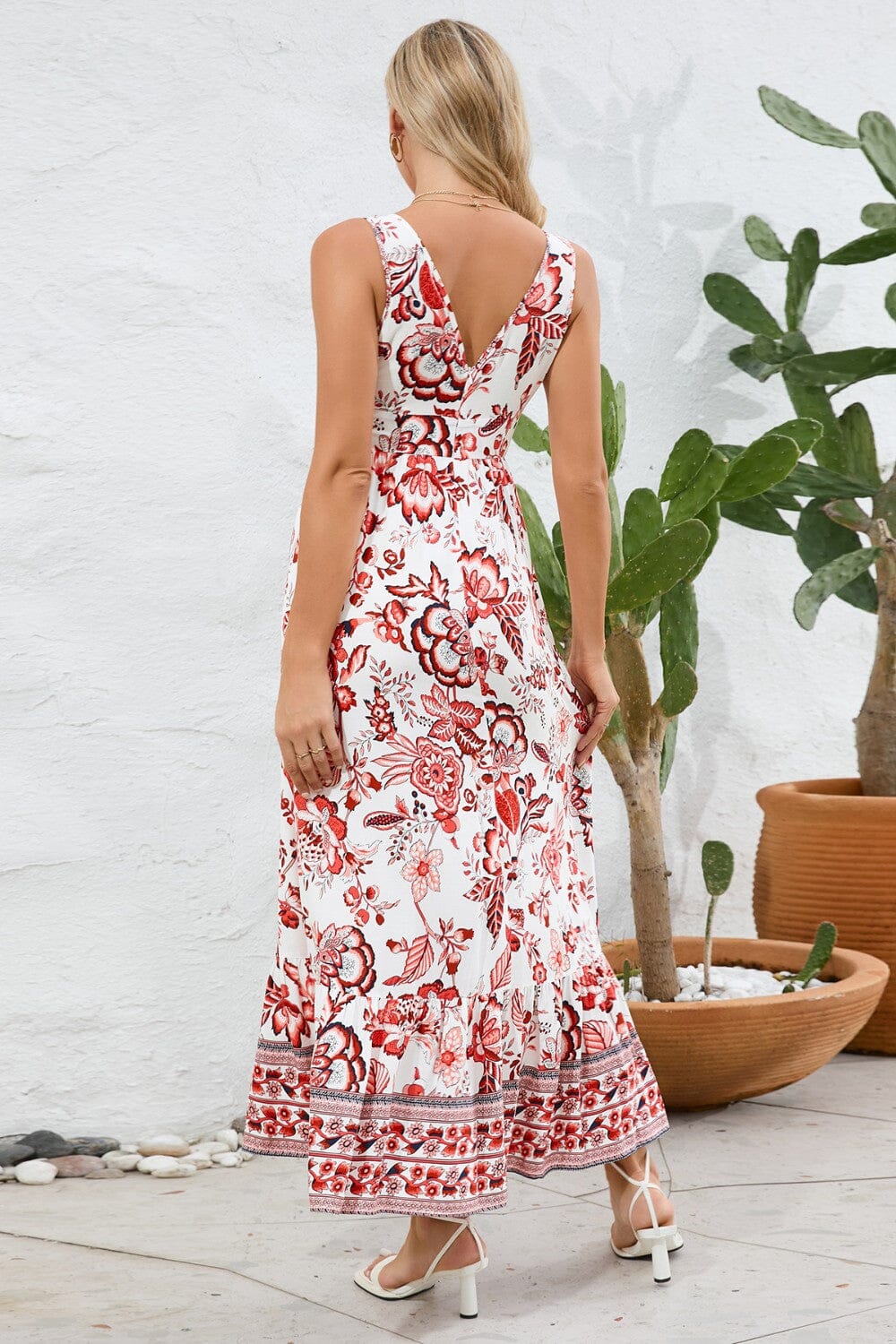 Printed V-Neck Wide Strap Dress - Sydney So Sweet