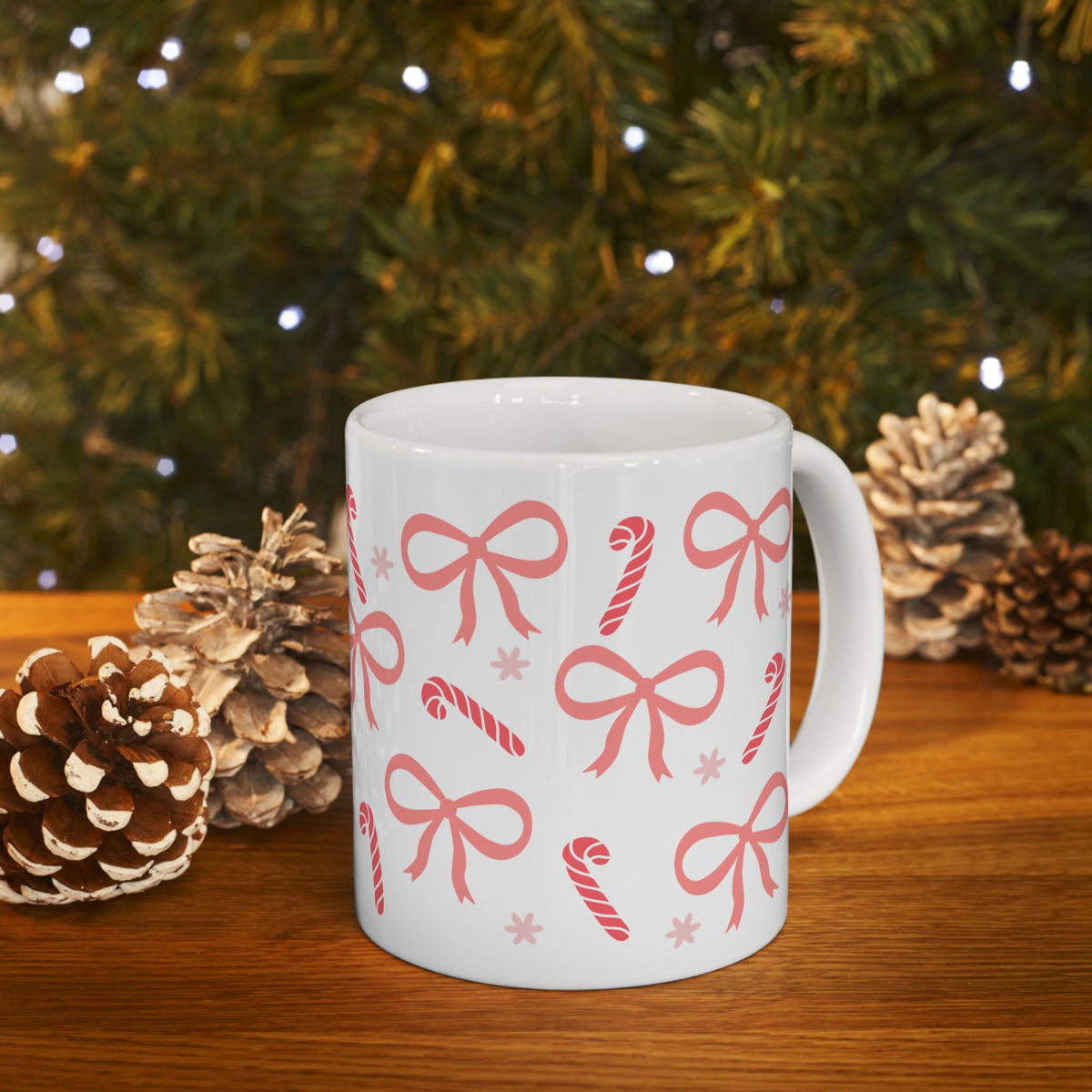 Candy Cane Coquette Christmas Ceramic Mug Coffee Cup (11oz & 15oz)