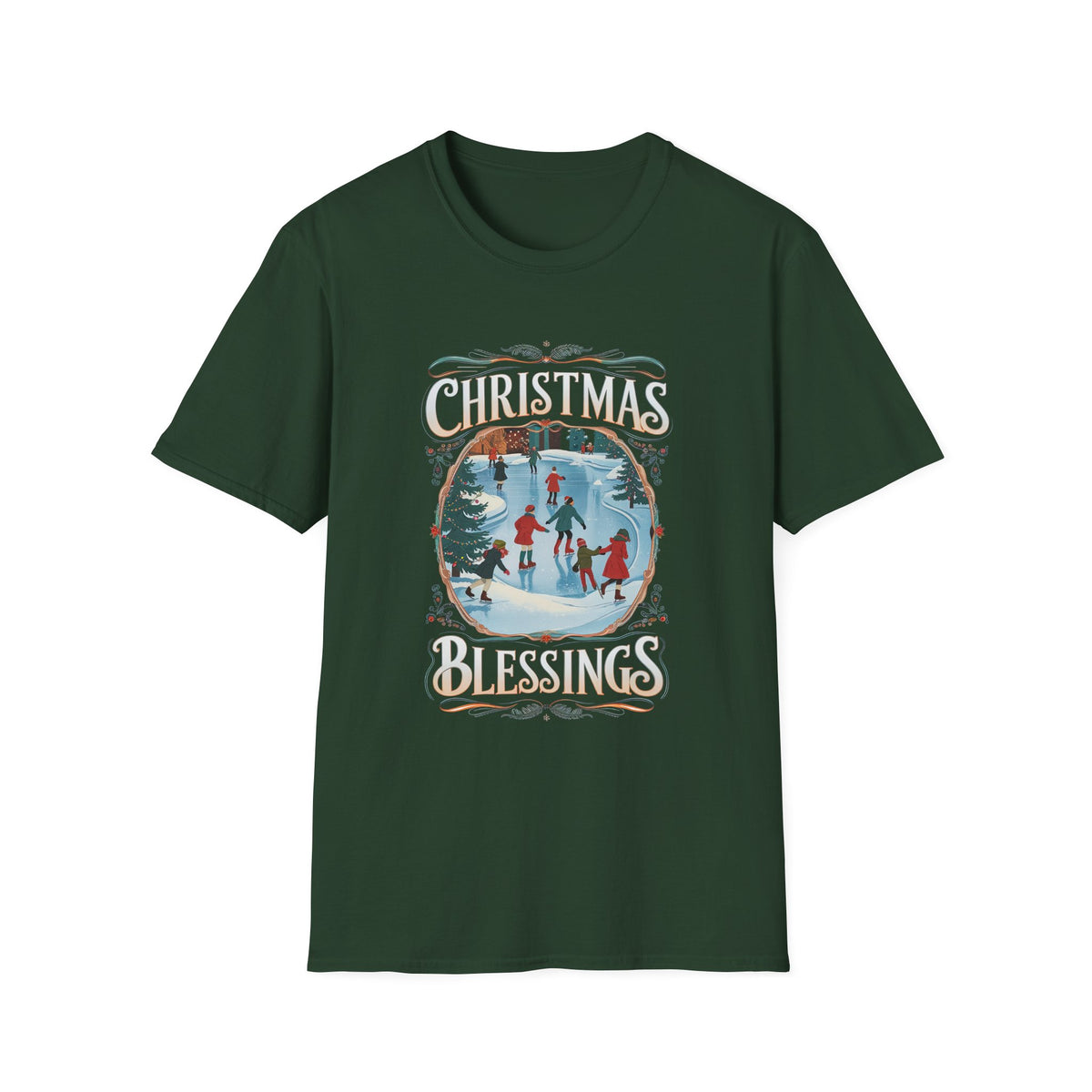 Christmas Blessings Ice Skating Tee Nostalgic Graphic T-Shirt