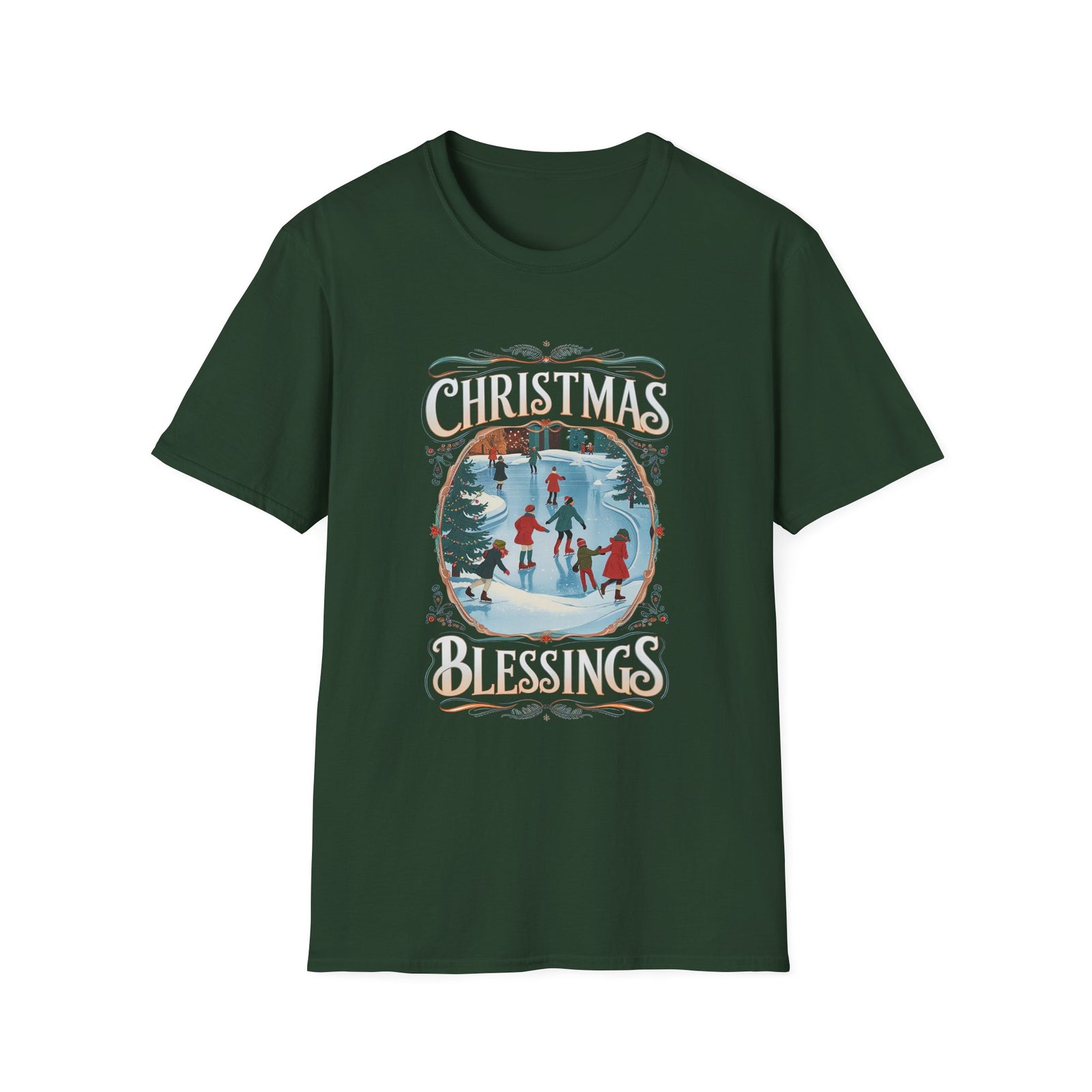 Christmas Blessings Ice Skating Tee Nostalgic Graphic T-Shirt