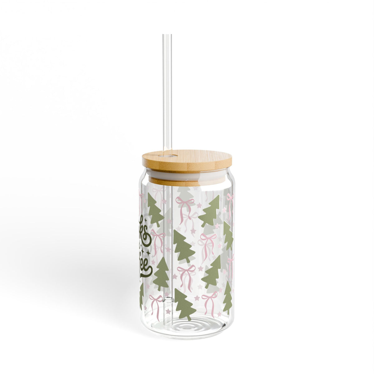 Books & Coffee Coquette Trees Sipper Glass 16oz Reusable Drink Jar with Lid & Straw