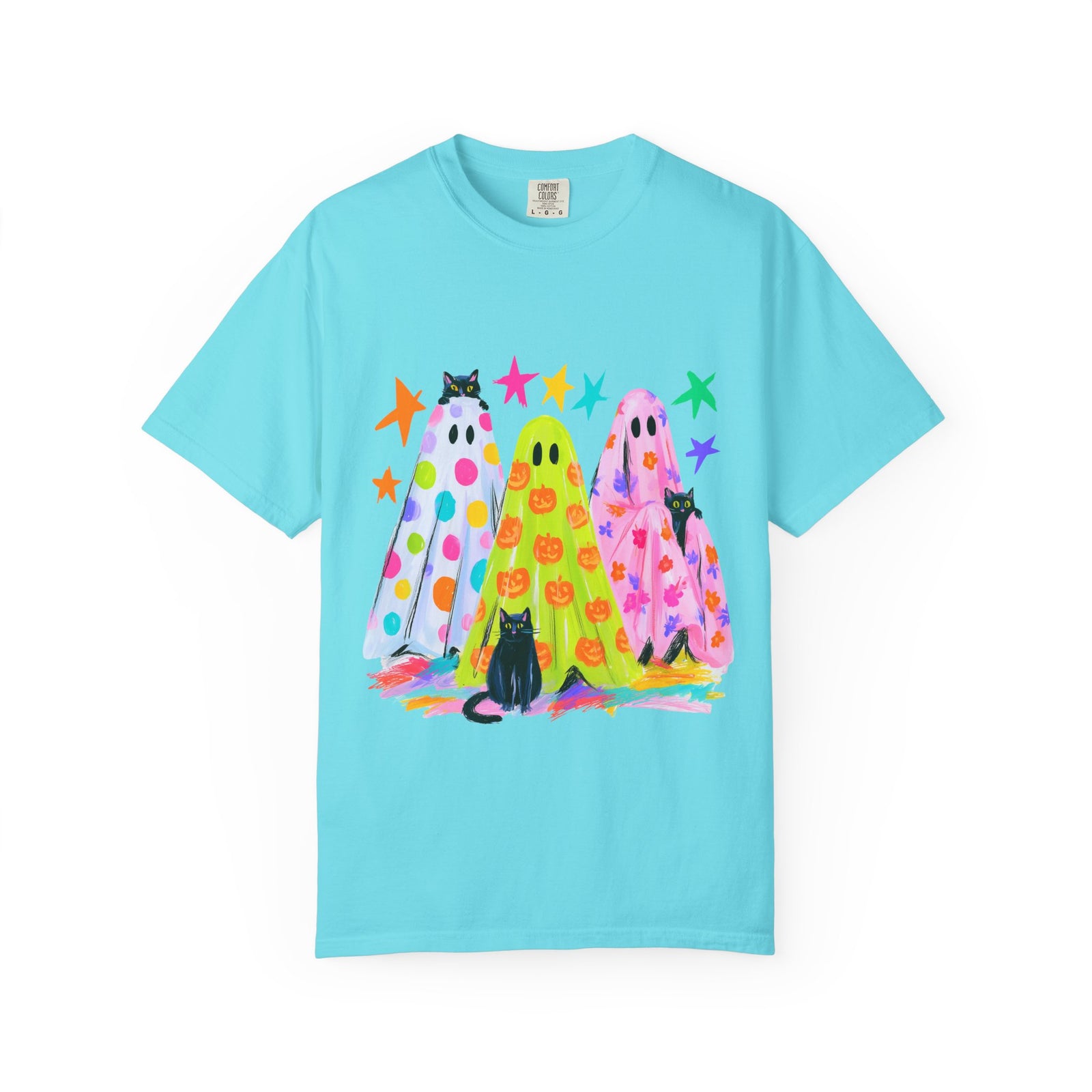 Colorful Polka Dot Halloween Ghost T-Shirt Fun Graphic Tee