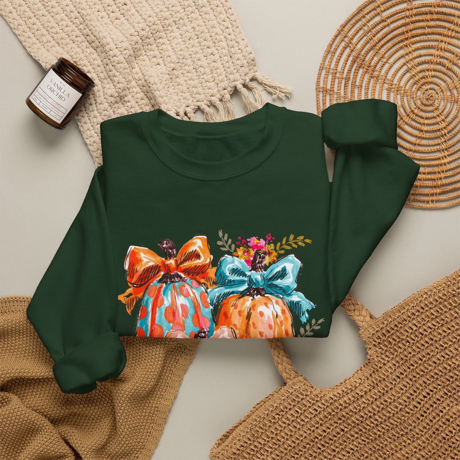 Floral Preppy Coquette Fall Pumpkin Sweatshirt Cute Watercolor Graphic Pullover