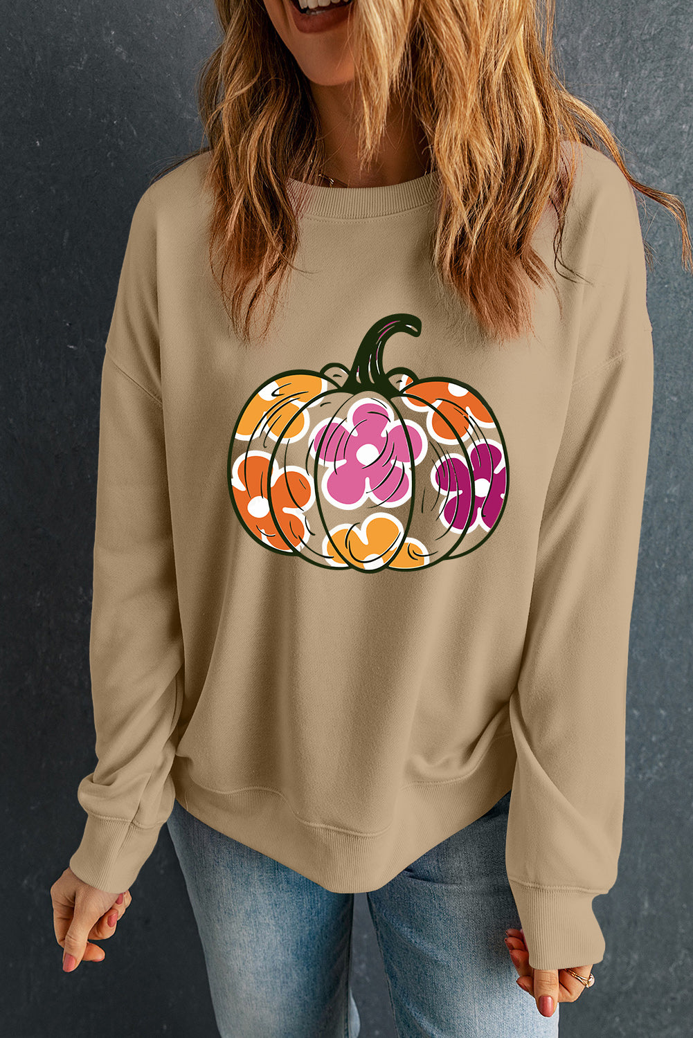 Pumpkin &amp; Flower Graphic Long Sleeve Sweatshirt - Sydney So Sweet