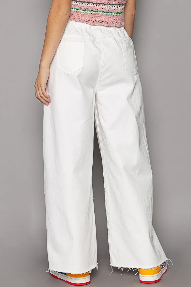 POL Distressed Drawstring Slit Wide leg Pants - Sydney So Sweet
