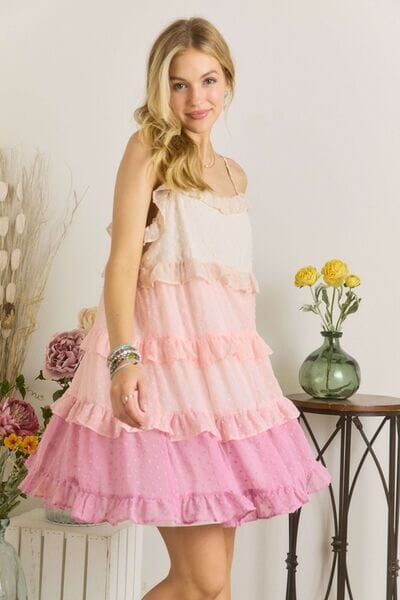 ADORA Swiss Dot Ruffled Tiered Mini Dress - Sydney So Sweet