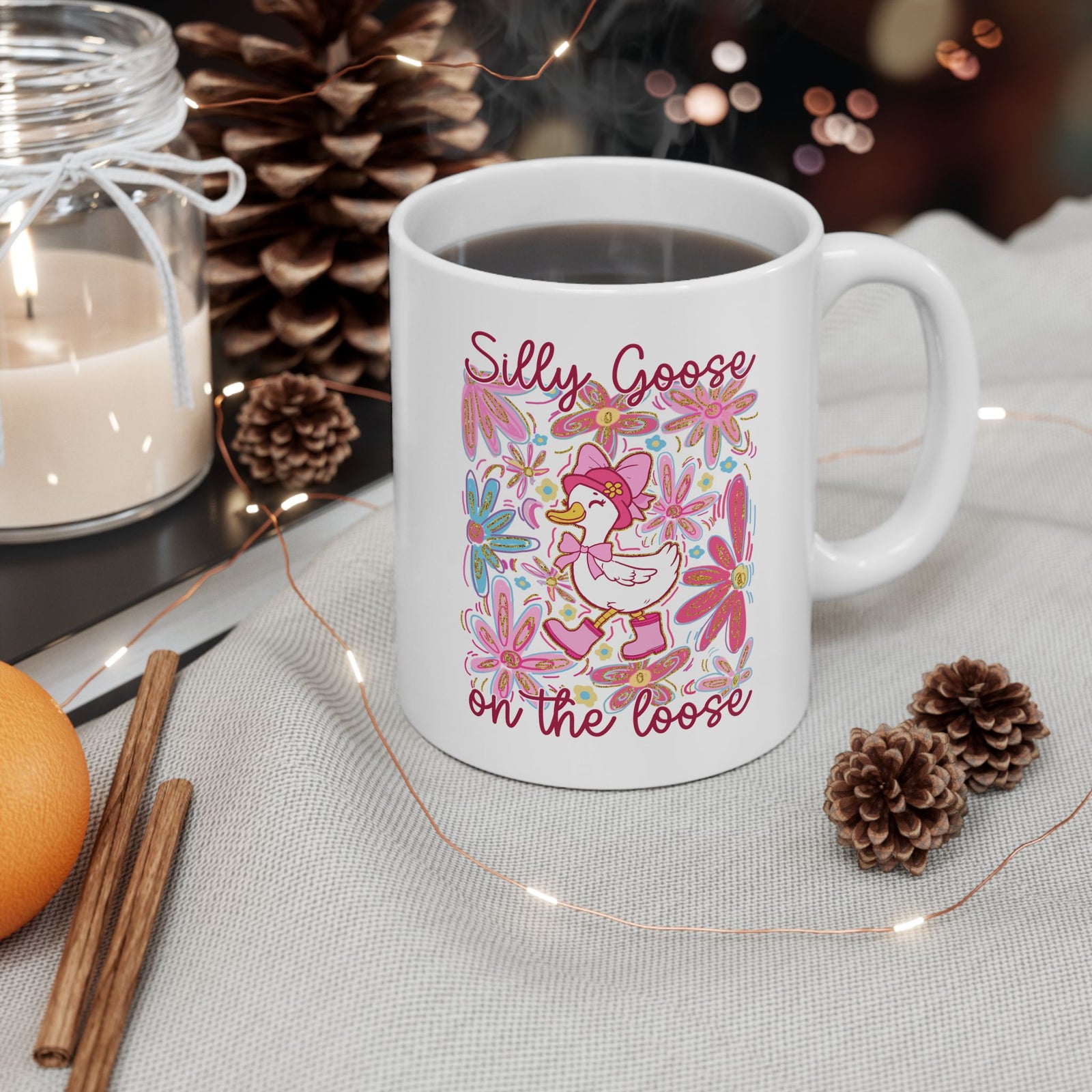 Silly Goose on the Loose Cute Floral Ceramic Mug Coffee Cup (11oz & 15oz)